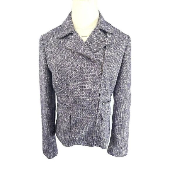 Talbots Womens Purple Tweed Moto Blazer Jacket Size 4 The Kate Zip NWT - Picture 1 of 12